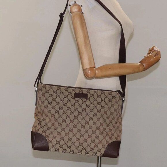 GUCCI GG Canvas Shoulder Bag Beige Silver - Picture 14 of 16